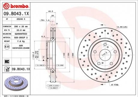 Тормозные диски - (435120F030) BREMBO 09B0431X (фото 1)
