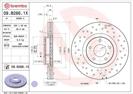 Диск тормозной (передний) Nissan Fuga II 09-/ Murano 03-14/Infiniti G/M Series 05-10 (320x28) PRO+ BREMBO 09B2661X