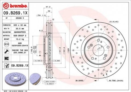 Диск тормознойPRZOD HONDA ACCORD 08- BREMBO 09B2691X (фото 1)