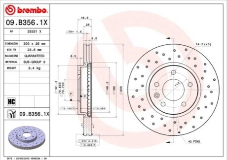 Диск гальмівний XTRA BREMBO 09B3561X (фото 1)