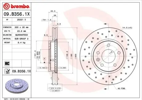 Диск гальмівний (передній) Opel Astra J 09-/Zafira C 11- (300x26) BREMBO 09B3561X