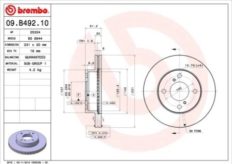 Автозапчасть BREMBO 09B49210 (фото 1)