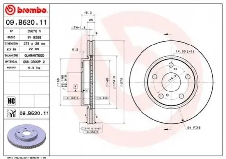 Диск тормозной BREMBO 09B52011
