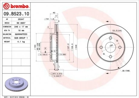 Диск тормозной BREMBO 09B52310