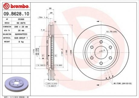 Тормозной диск BREMBO 09B62810