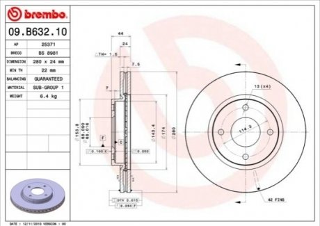 Диск тормозной BREMBO 09B63210 (фото 1)