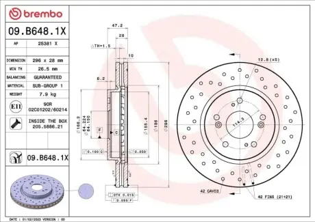 Автозапчасть BREMBO 09B6481X