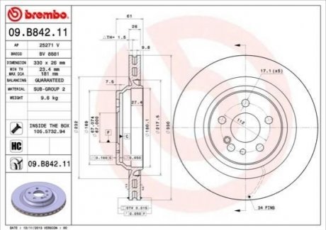 Диск тормозной BREMBO 09B84211