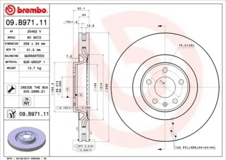 Диск тормозной BREMBO 09B97111