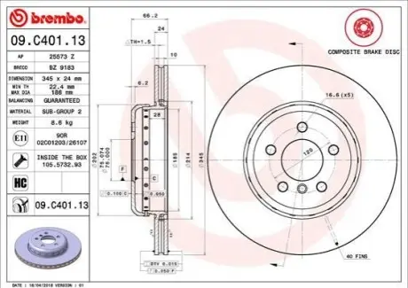 Тормозной диск BREMBO 09.C401.13