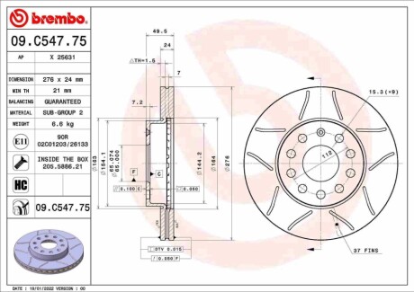 Tarcza ham. BREMBO 09C54775