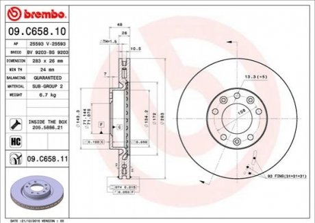 Диск тормозной - (9803918180) BREMBO 09C65811 (фото 1)