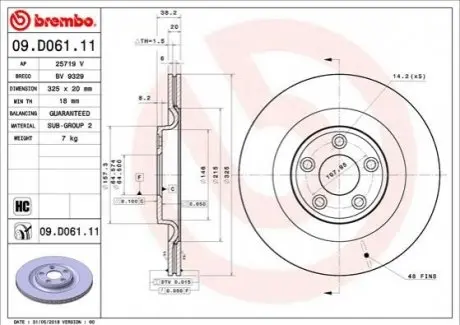 Диск гальмівний задн Лів/Прав JAGUAR F-TYPE, XJ 2.0-5.0 10.09 BREMBO 09D06111