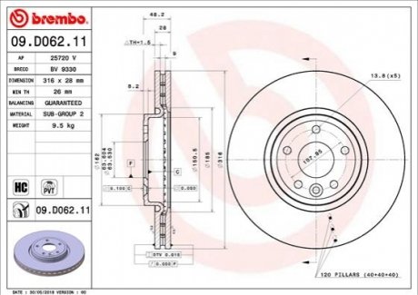 Тормозной диск - 09.D062.11 (T4N1799) BREMBO 09D06211