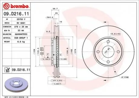Гальмівний диск BREMBO 09D21611