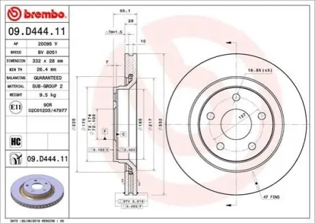 Диск гальмівний передн Лів/Прав JEEP WRANGLER III 2.8D/3.6/3.8 04.07 BREMBO 09D44411 Купити в Україні
