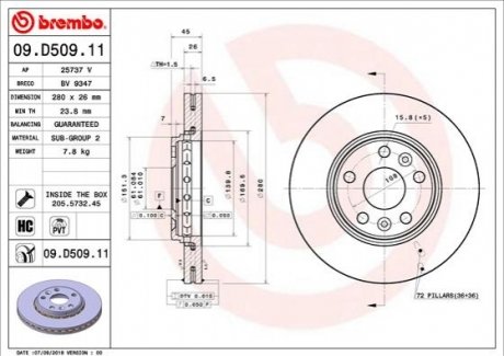 Диск гальмівний KANGOO tyі BREMBO 09D50911