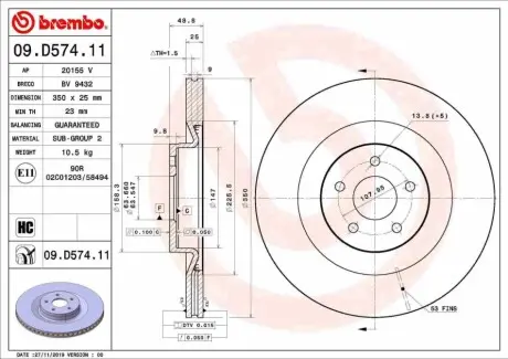 Гальмівний диск BREMBO 09D57411