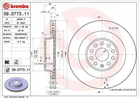 Диск тормозной BREMBO 09D77311 (фото 1)