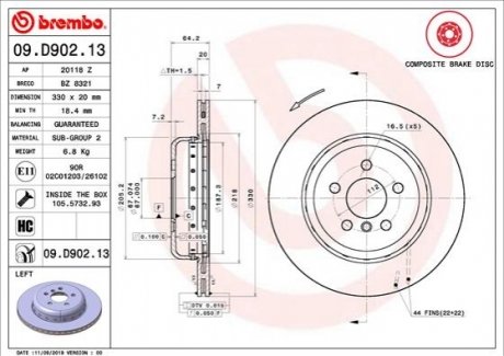 Тормозной диск двухсекционный BREMBO 09D90213