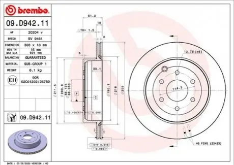 Диск гальмівний задн Лів/Прав MERCEDES X (470) NISSAN NAVARA NP300 2.3D/2.5D/3.0D 07.14 BREMBO 09D94211