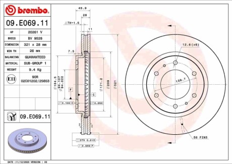 Тормозной диск BREMBO 09E06911 (фото 1)