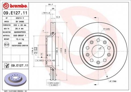 Гальмівний диск BREMBO 09E12711