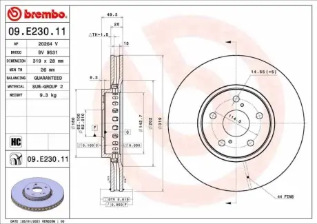 Диск гальмівний передн Лів/Прав LEXUS RX330 LEXUS RX 3.0-3.5 04.03-12.08 BREMBO 09E23011