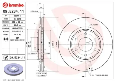 Диск гальмівний передн Лів/Прав INFINITI QX56, QX80 NISSAN ARMADA MK I, TITAN 5.6 08.03 BREMBO 09E23411 Купити в Україні