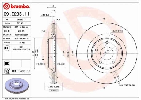 Тормозной диск BREMBO 09E23511 (фото 1)