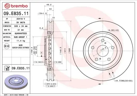 Диск гальмівний передн Лів/Прав LEXUS ES, RX TOYOTA RAV 4 V, SIENNA 2.0-3.5H 12.08 BREMBO 09E83511
