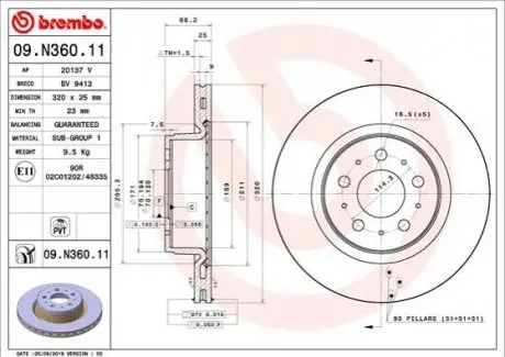 Диск гальмівний передн Лів/Прав TESLA MODEL 3 Electric 01.17 BREMBO 09.N360.11 Купити в Україні
