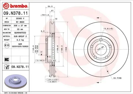 Диск гальмівний передн Лів/Прав MERCEDES S (V223) FORD FOCUS IV, KUGA III TESLA MODEL 3 1.0-Electric 01.18 BREMBO 09N37811