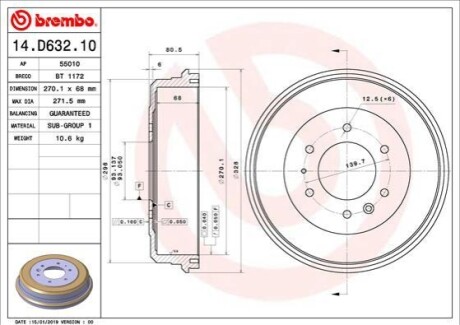 Барабан тормозной BREMBO 14D63210 (фото 1)