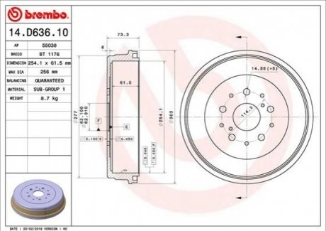 Барабан тормозной BREMBO 14D63610 (фото 1)