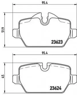 Комплект гальмівних колодок задн, BMW 1 (E81), 1 (E82), 1 (E87), 3 (E90), 3 (E92) MINI COUNTRYMAN (R60), PACEMAN (R61) 1.6-2.0D 06.04-10.16 BREMBO P06037