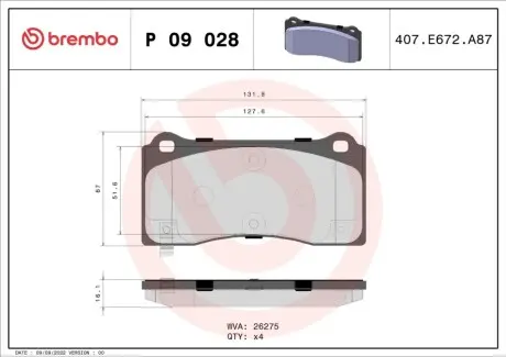 Колодки тормозные (передние) Tesla Model 3 18-(с датчиком) BREMBO P09028 Купить в Украине