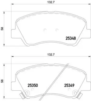 Комплект гальмівних колодок передн (з комплектуючими), GEELY BOYUE HYUNDAI ACCENT IV, ACCENT V, I20 ACTIVE, I20 II, I20 III, SOLARIS KIA RIO III, RIO IV, STONIC 1.0-1.8 11.10 BREMBO P18025X
