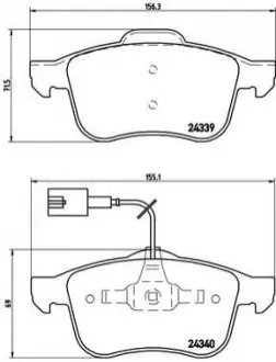 Комплект гальмівних колодок передн, ALFA ROMEO 159, BRERA, SPIDER 1.8-2.2 06.05-11.11 BREMBO P23103