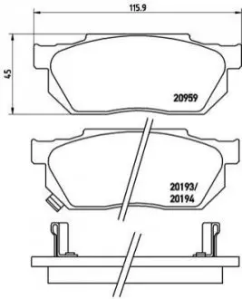 Комплект гальмівних колодок передн, HONDA CITY, CITY III, CIVIC III, CIVIC IV, CIVIC V, CRX I, CRX II, PRELUDE II 1.2-1.8 10.83-09.03 BREMBO P28008
