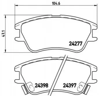 Комплект гальмівних колодок передн (без комплектуючих), HYUNDAI ATOS 1.0/1.1 02.98-12.10 BREMBO P30027