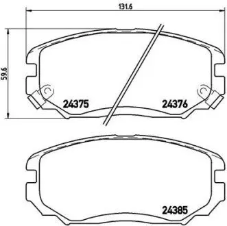 Комплект гальмівних колодок передн, HONDA CIVIC VIII HYUNDAI GRANDEUR, SONATA V KIA OPIRUS 1.6-3.8 01.05-05.13 BREMBO P30038