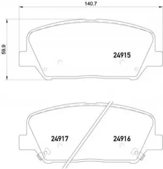 Комплект гальмівних колодок передн (без комплектуючих), HYUNDAI GENESIS, GRAND SANTA FÉ, GRANDEUR, I30, SANTA FÉ II, SANTA FÉ III, VELOSTER KIA CEE'D, CERATO III, CERATO KOUP III 1.0-3.8 03.06 BREMBO P30065