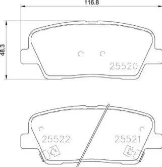 Комплект гальмівних колодок задн, KIA BORREGO, QUORIS I, SORENTO II, SORENTO III, STINGER 2.0-5.0 11.07 BREMBO P30104