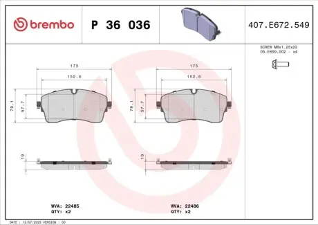 KLOCKI HAMULCOWE PRZOD BREMBO P36036