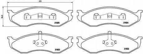 Комплект гальмівних колодок передн, JEEP CHEROKEE, COMANCHE, GRAND CHEROKEE I, WRANGLER I, WRANGLER II KIA CARNIVAL I 2.1D-5.9 10.84-04.07 BREMBO P37004