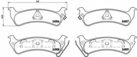 Комплект гальмівних колодок задн, JEEP GRAND CHEROKEE I 2.5D-5.9 09.91-04.99 BREMBO P37012