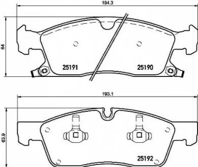 Комплект гальмівних колодок передн, DODGE DURANGO JEEP GRAND CHEROKEE, GRAND CHEROKEE IV 3.0-6.4 11.10 BREMBO P37015