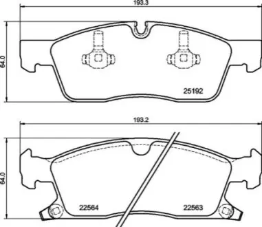 Комплект гальмівних колодок передн, JEEP GRAND CHEROKEE, GRAND CHEROKEE IV 3.0-6.4 11.10 BREMBO P37027