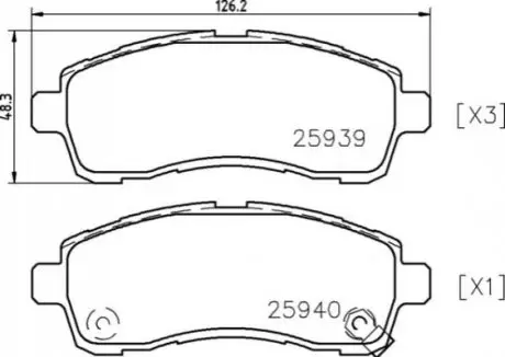 Комплект гальмівних колодок передн, MAZDA 2 1.3-1.6D 07.07-06.15 BREMBO P49057